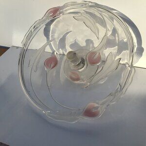 #1904 MIKASA CLEAR FROSTED  CALLA PINK LILLY PEDESTAL CAKE STAND 13” DIA 4” H